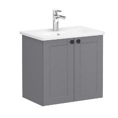 Vitra Root Classic 68640 Lavabo Dolabı, Kapaklı, 60 Cm, Dar, Mat Gri, Yuvarlak Lavabolu